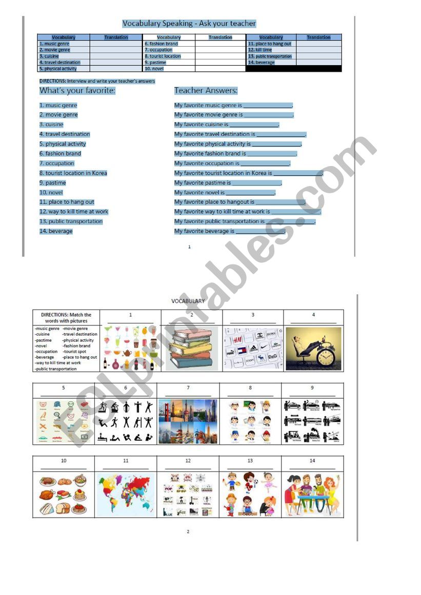  Speaking Lesson worksheet