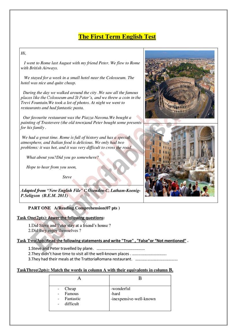 The First Term English Test worksheet
