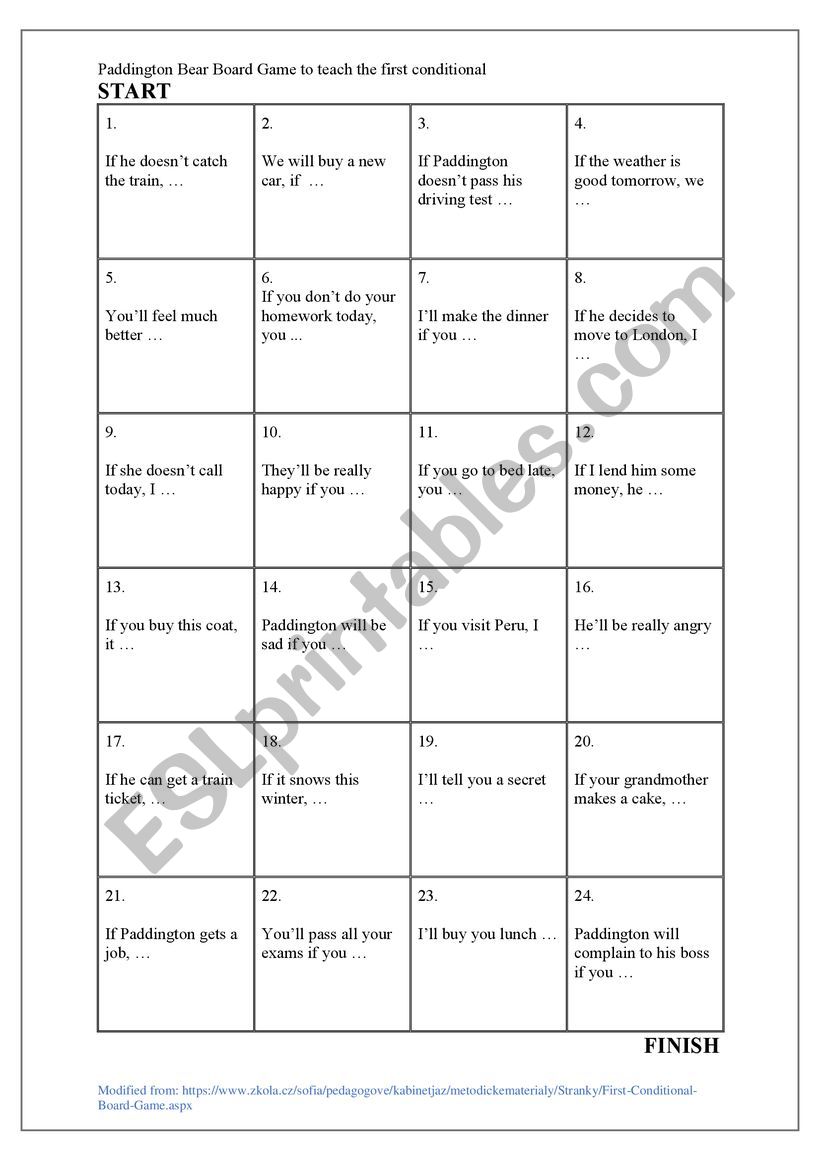 Paddington Bear Board Game worksheet
