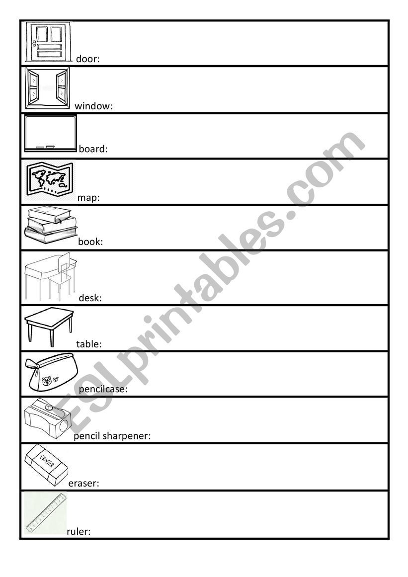 classroom object worksheet