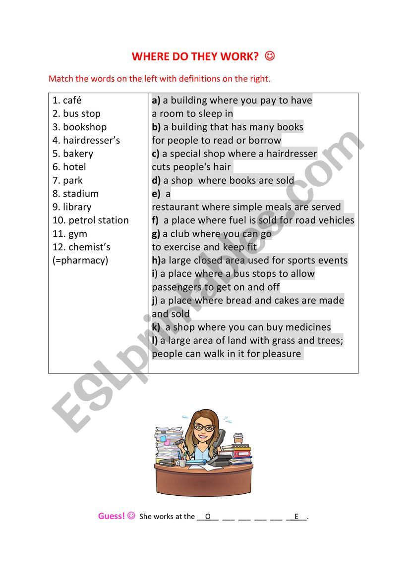 Jobs and places  worksheet