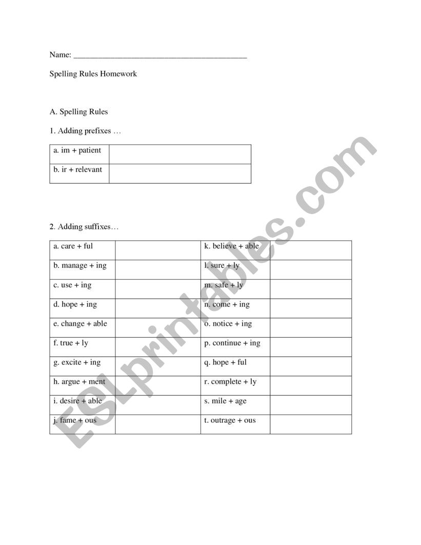 Spelling rules homework worksheet