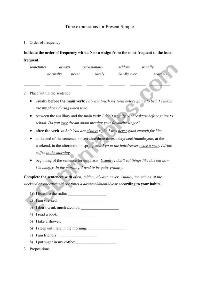 Time expressions  worksheet