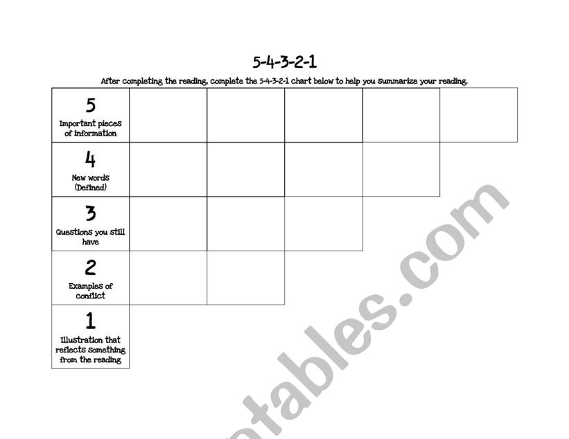 Reader Response Countdown worksheet