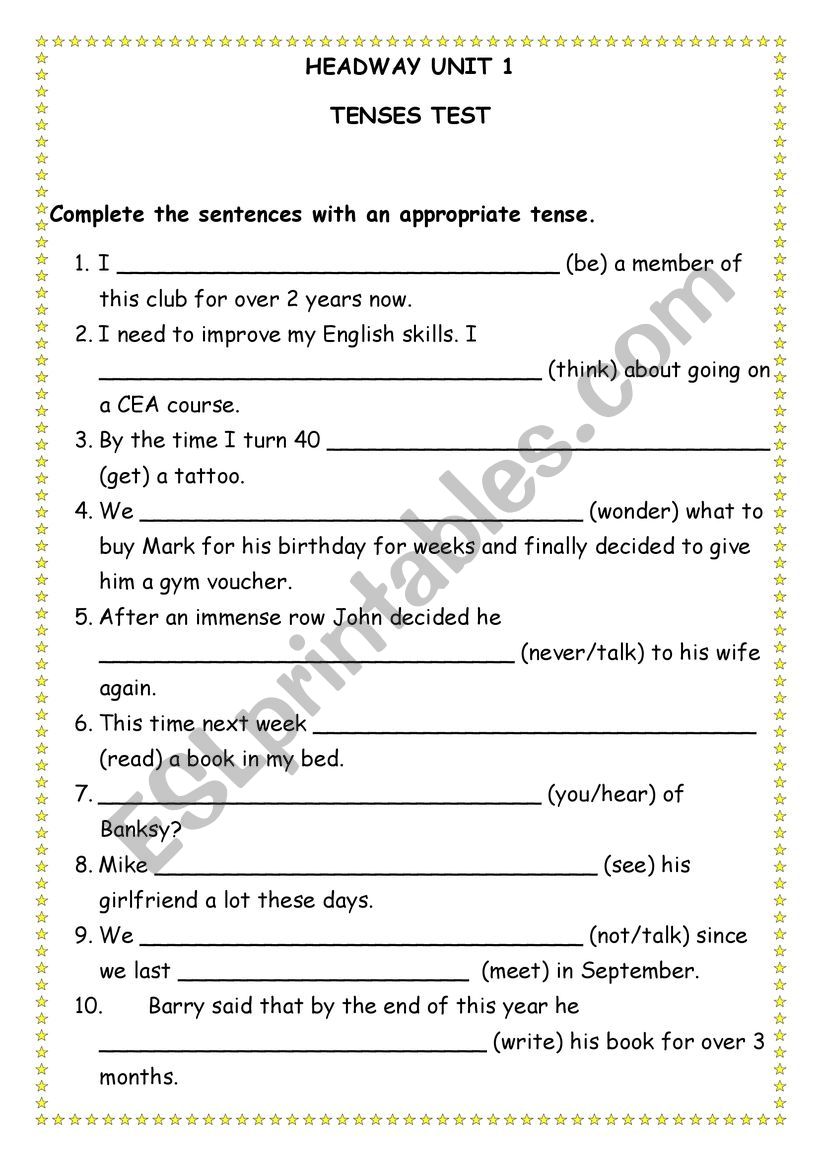 English tenses worksheet