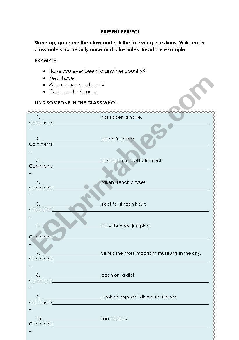 PRESENT PERFECT worksheet