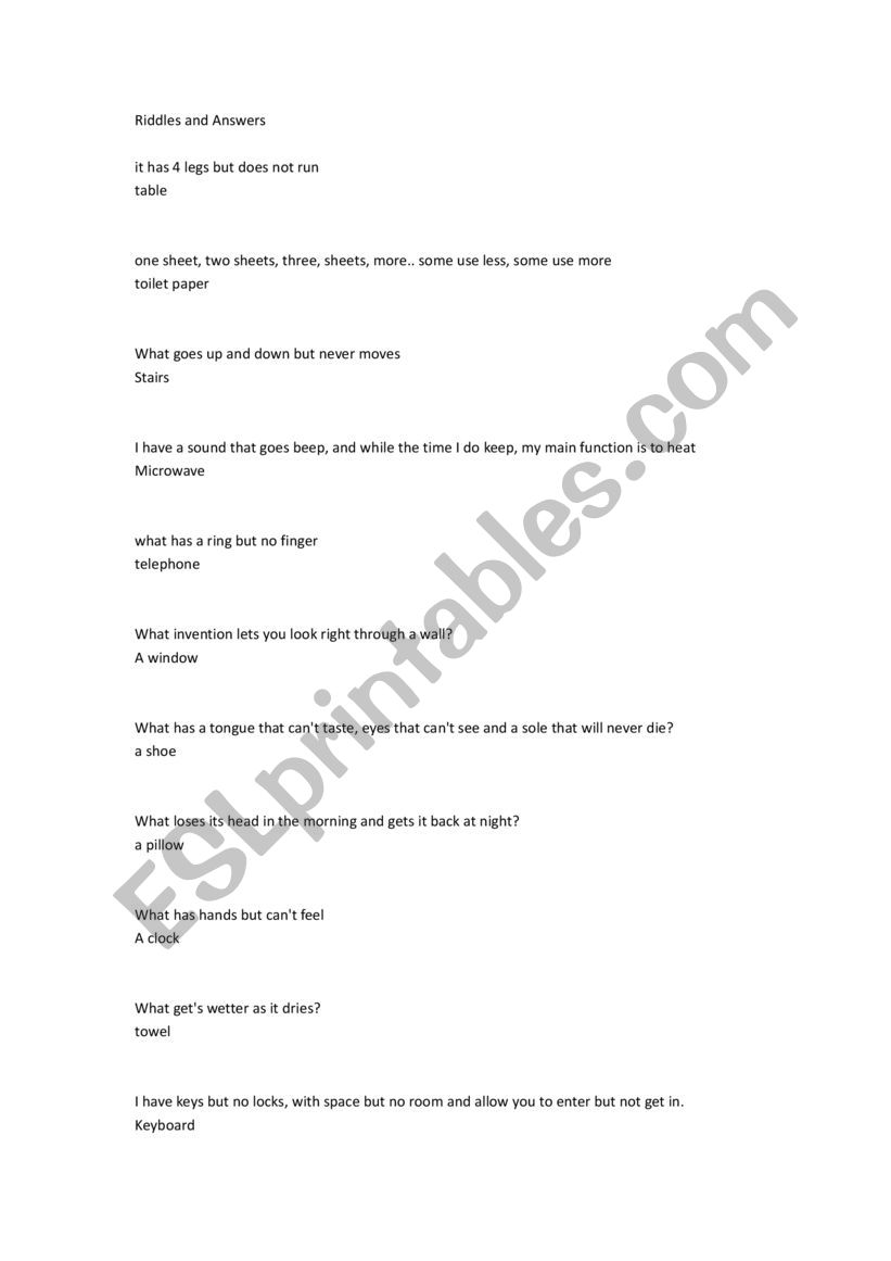 riddles and answers worksheet