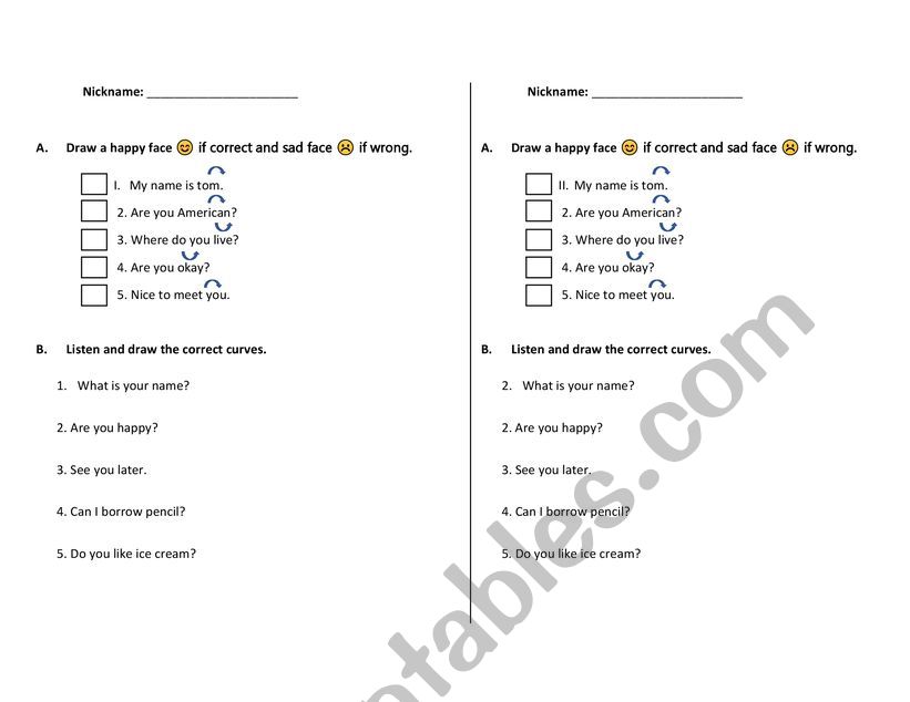 Intonation worksheet worksheet