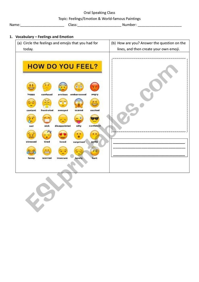 Feelings and Emojis worksheet