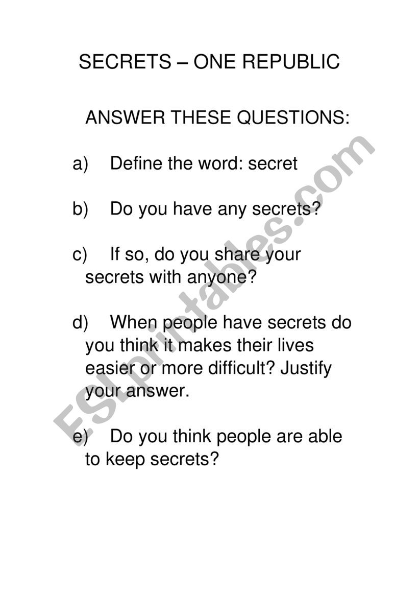 secrets worksheet