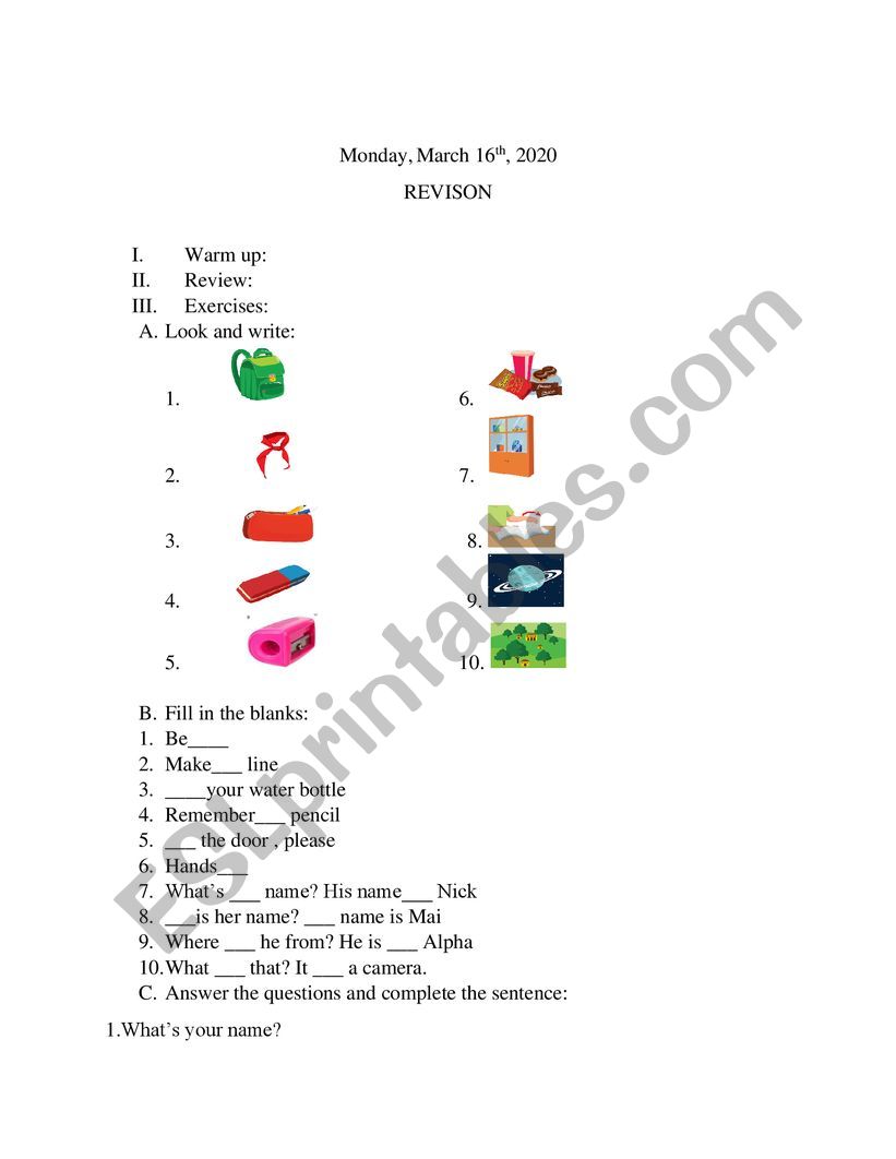 elemantary worksheet worksheet