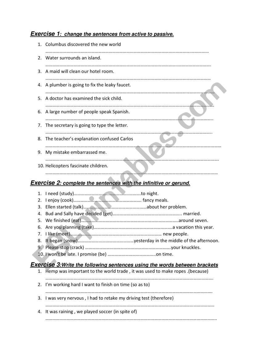 passive and linking words worksheet