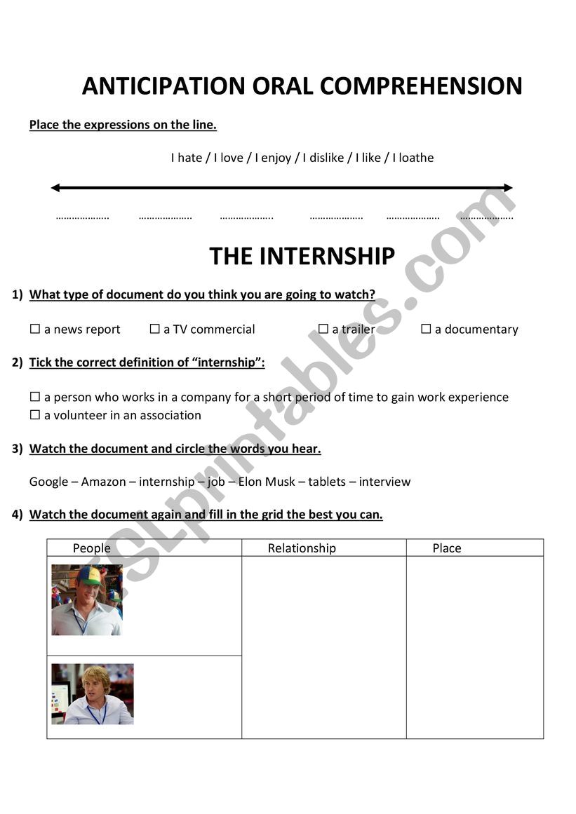 THE INTERNSHIP ORAL COMPREHENSION