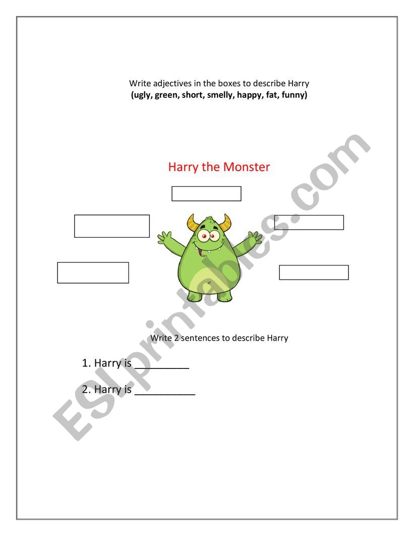 Adjectives_Harrythemonster  worksheet