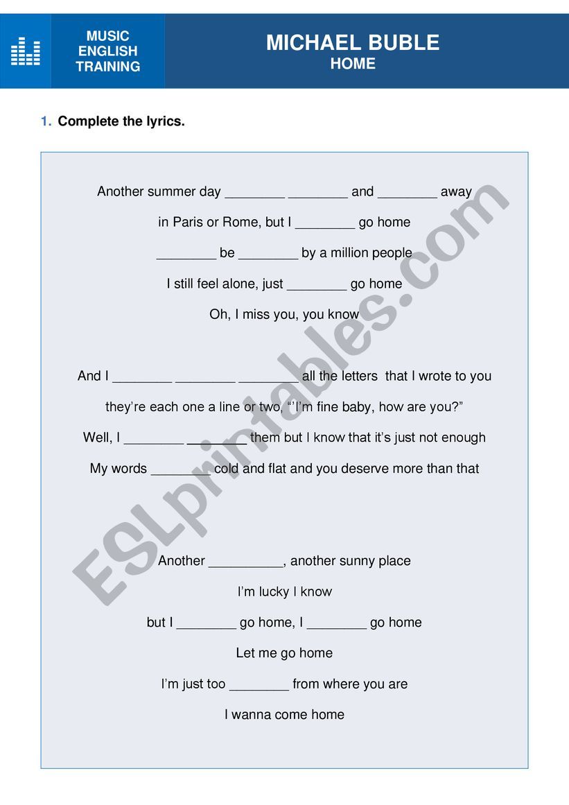 Michael Bublé - Home - ESL worksheet by realghf