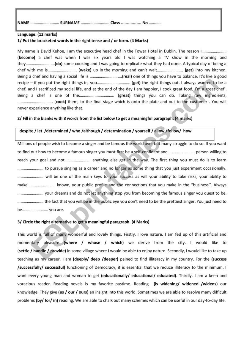 mid term test1language for 1st form