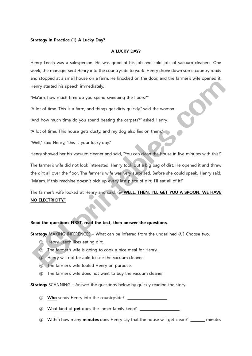 Reading strategy worksheet worksheet