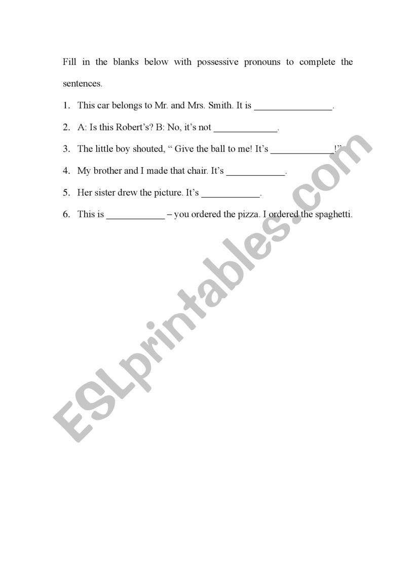 Processive Pronoun worksheet