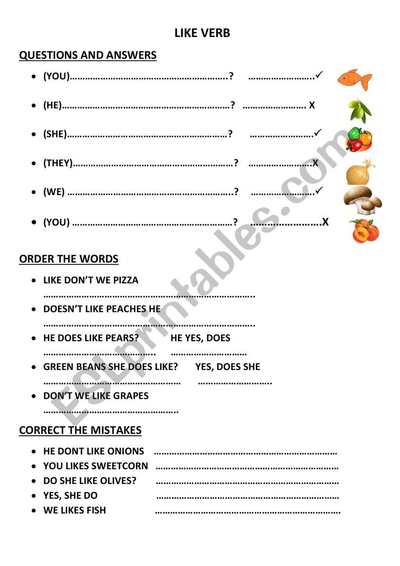 LIKE VERB worksheet