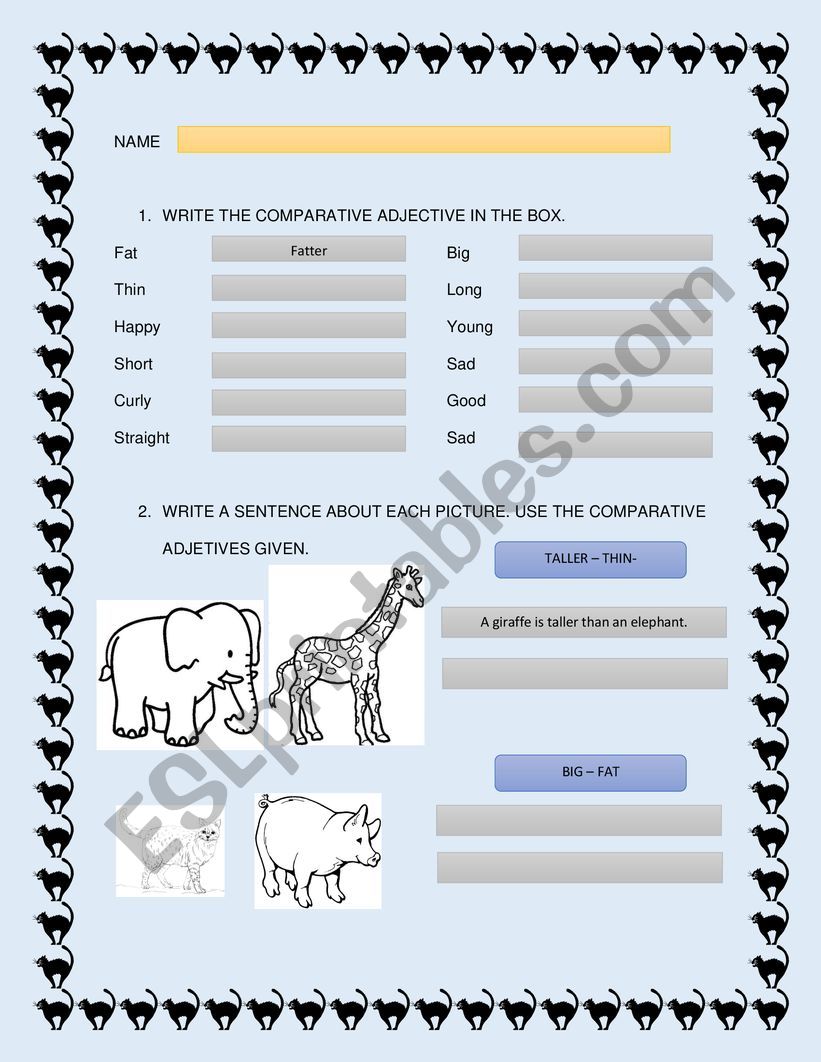 Comparative adjective worksheet