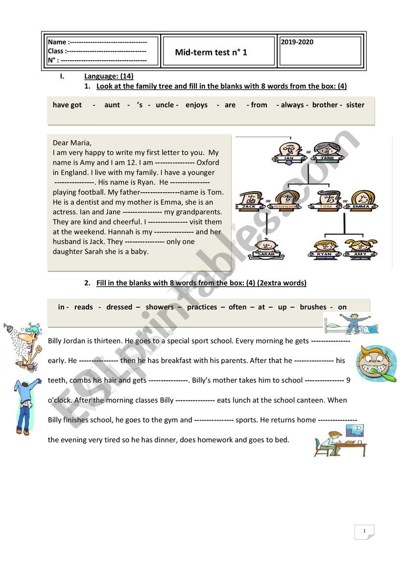 Mid- term test n 1 worksheet