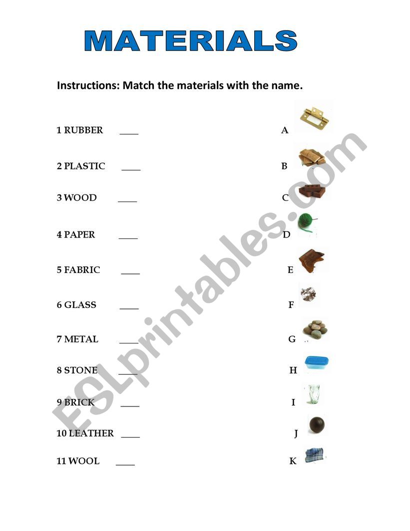 materials worksheet