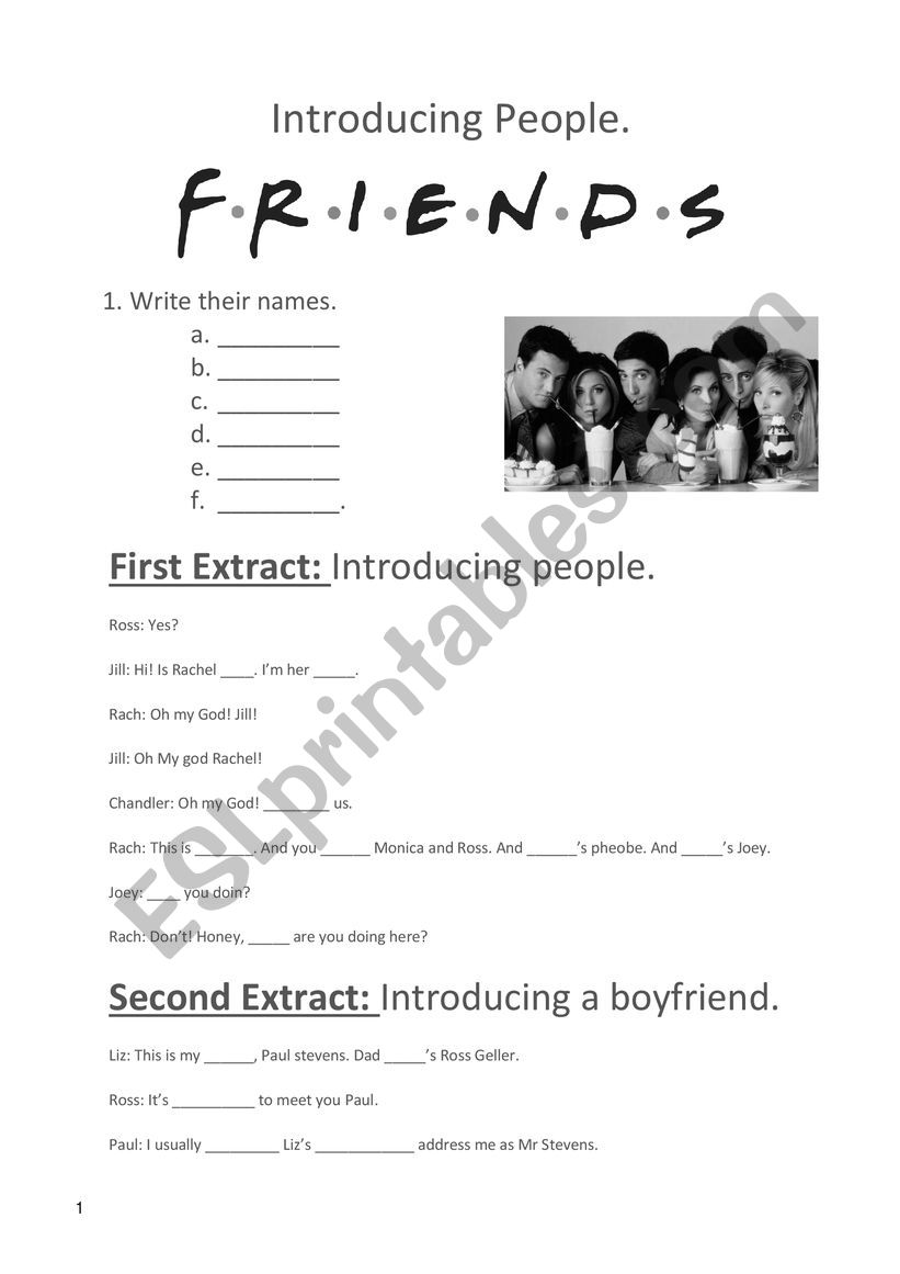Introductions friend clips worksheet