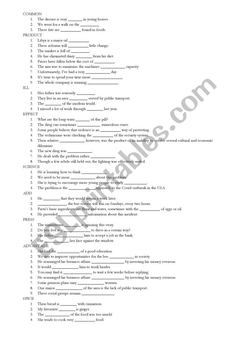 English worksheets: Word Familes FCE