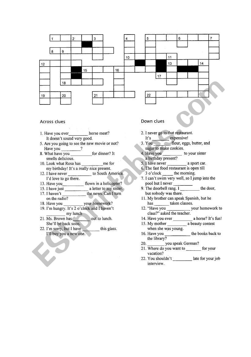 crossword puzzle worksheet