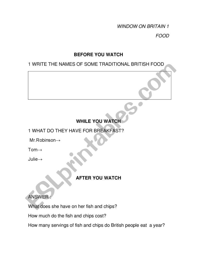 video session worksheet