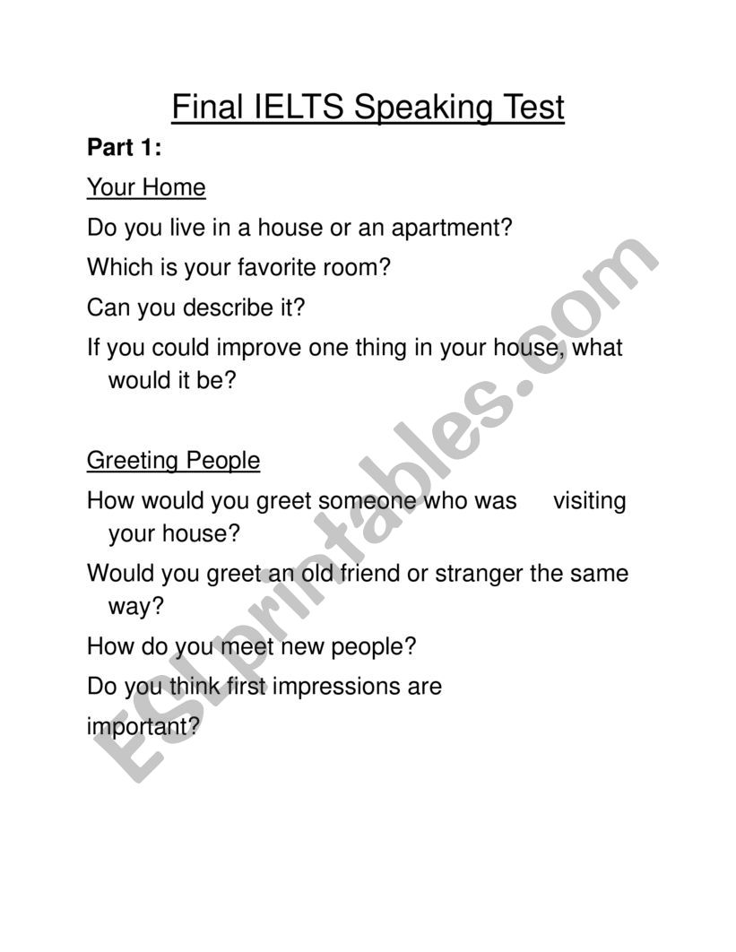 IELTS Speaking Test worksheet