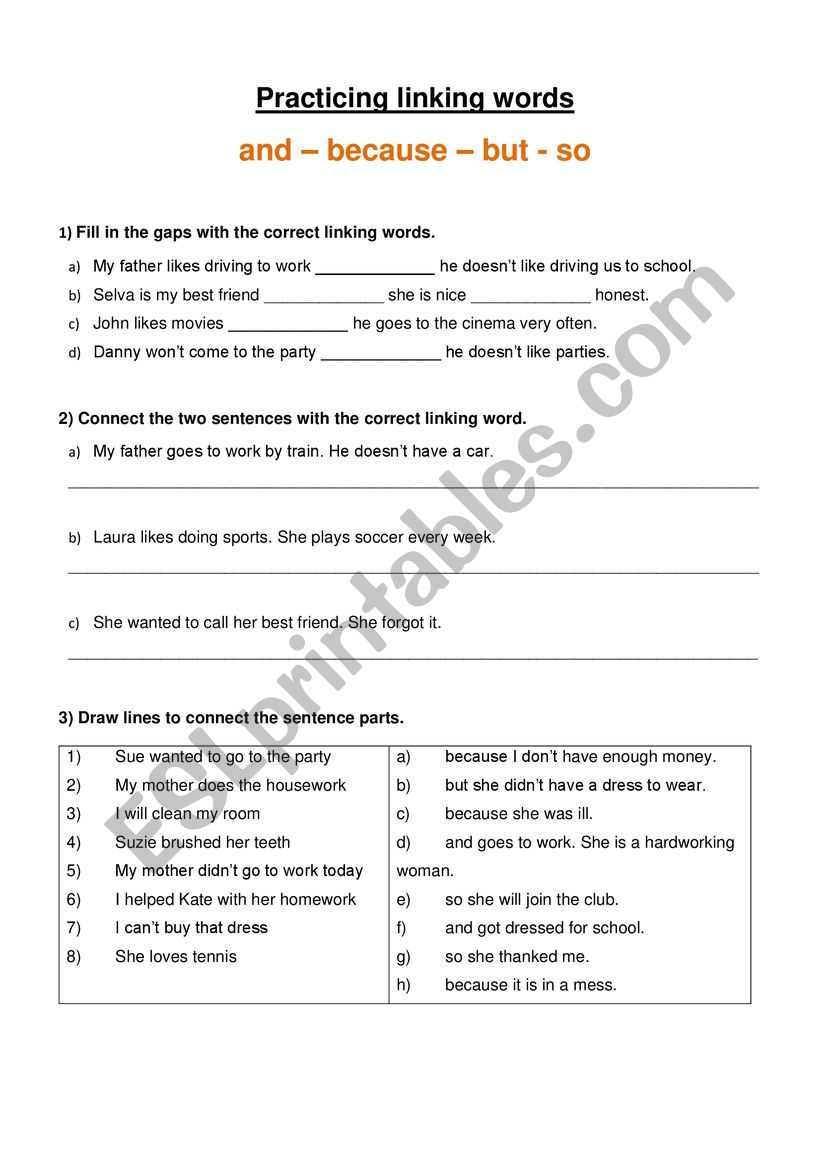 Linking words worksheet