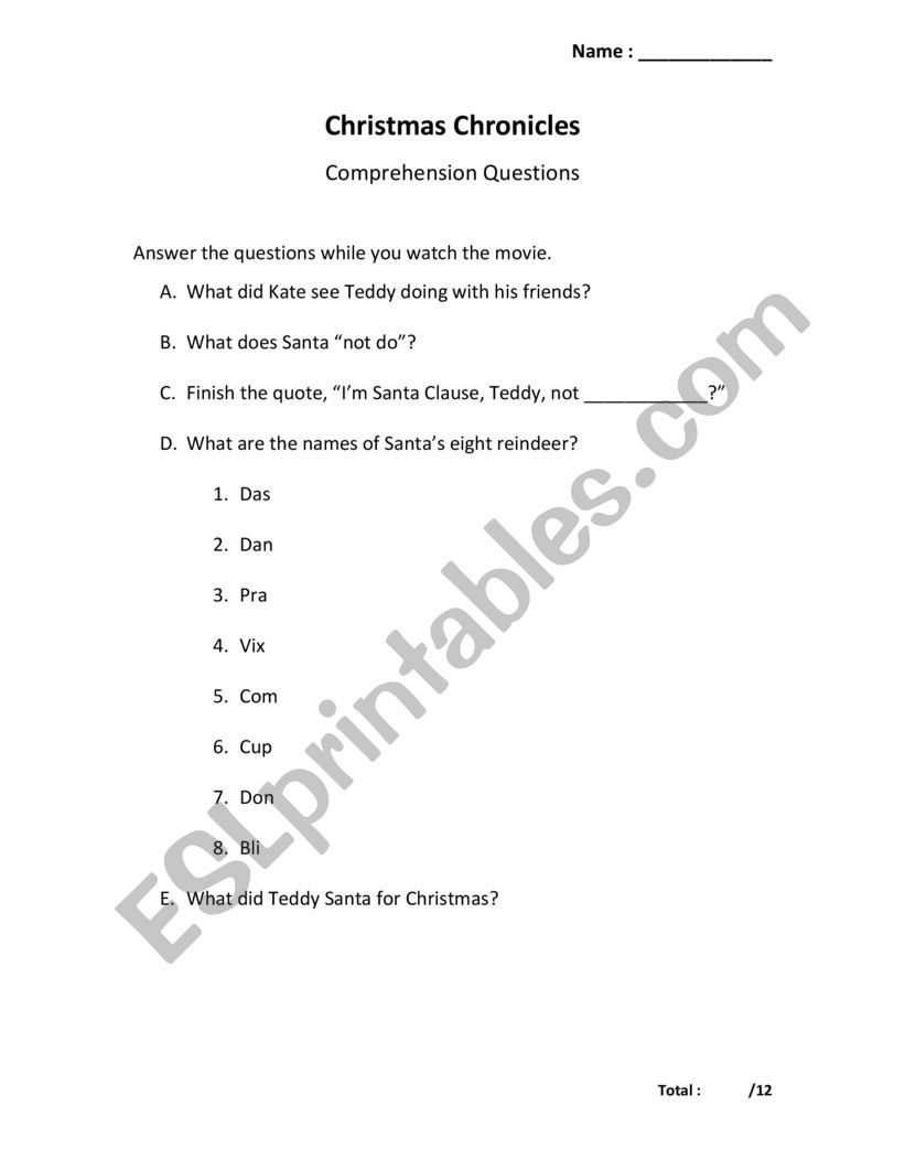 Christmas Chronicles  worksheet