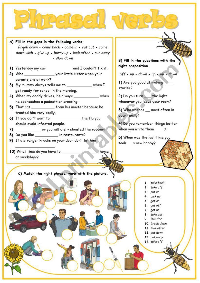 Basic Phrasal Verbs ESL Worksheet By Superhero1