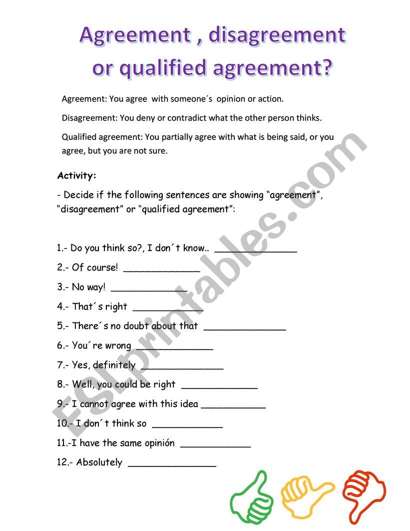 agreement, disagreement or qualified agreement