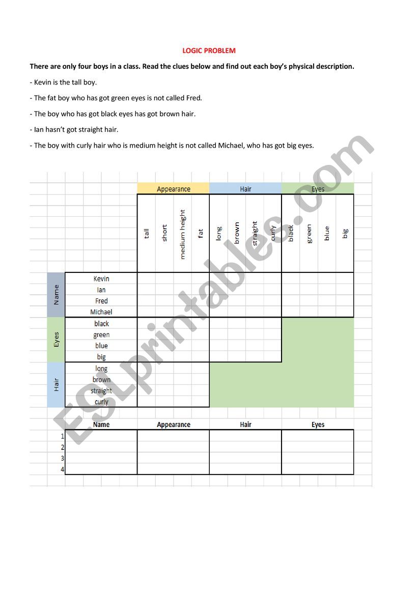 Logic problem worksheet