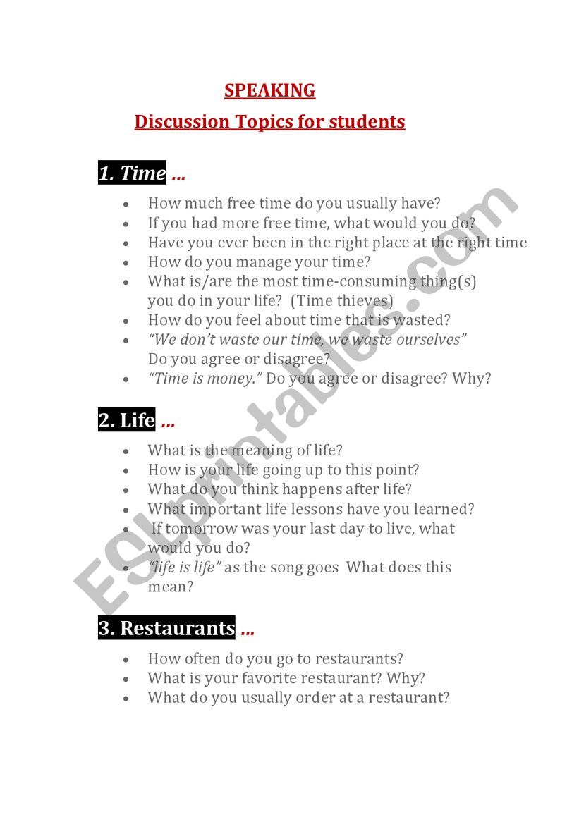 Speaking Topics For Advanced Students ESL Worksheet By Simourb