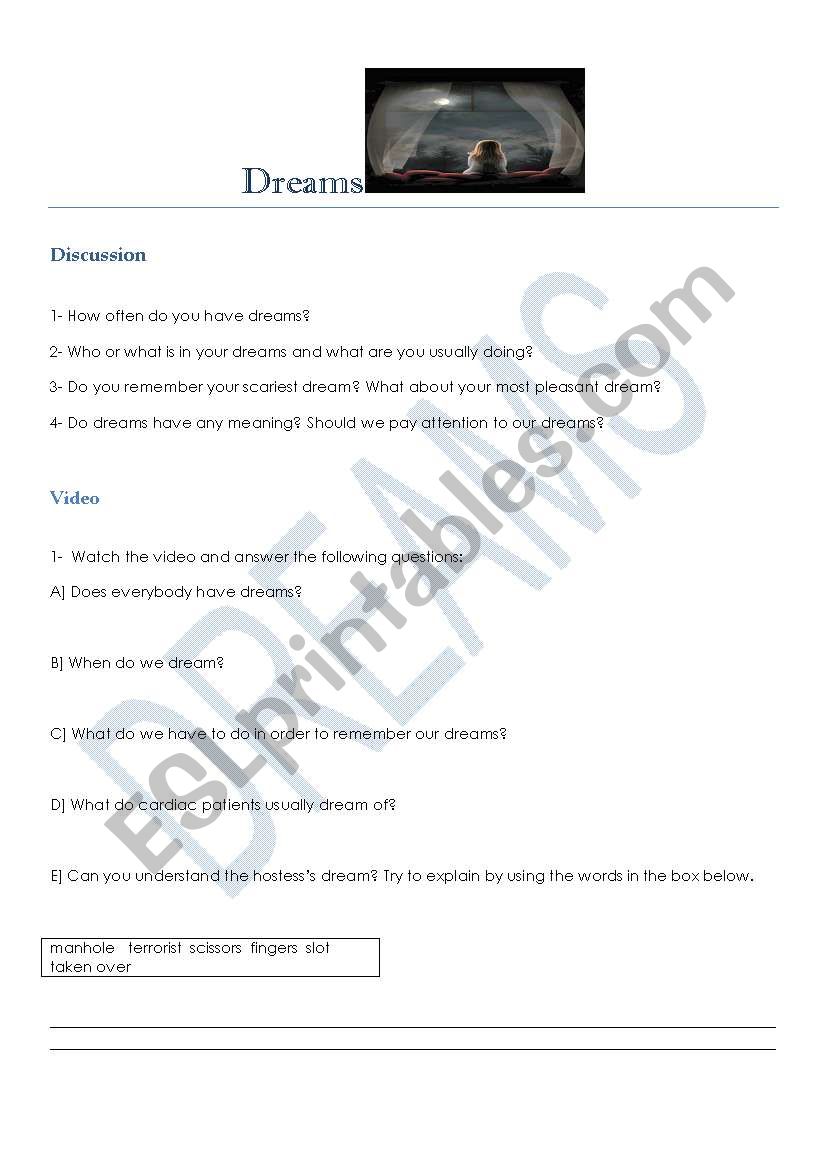 Dreams worksheet