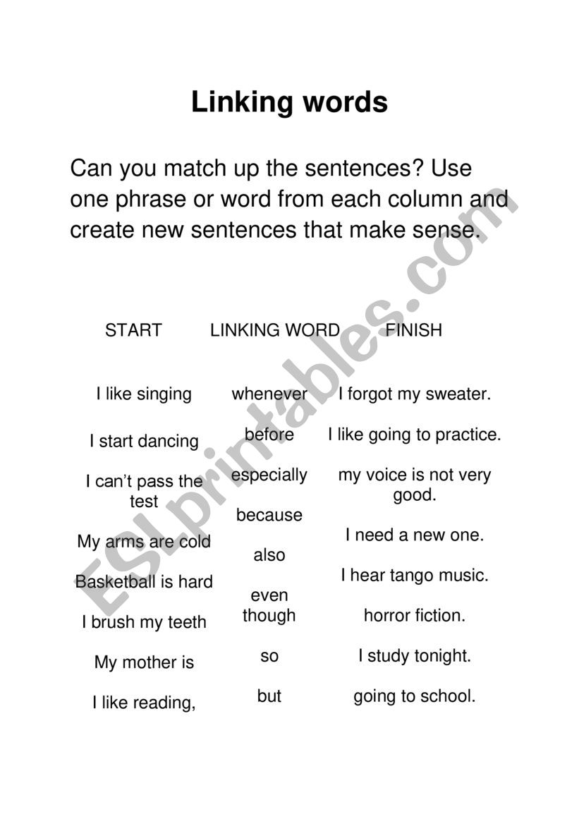 practice linking words worksheet