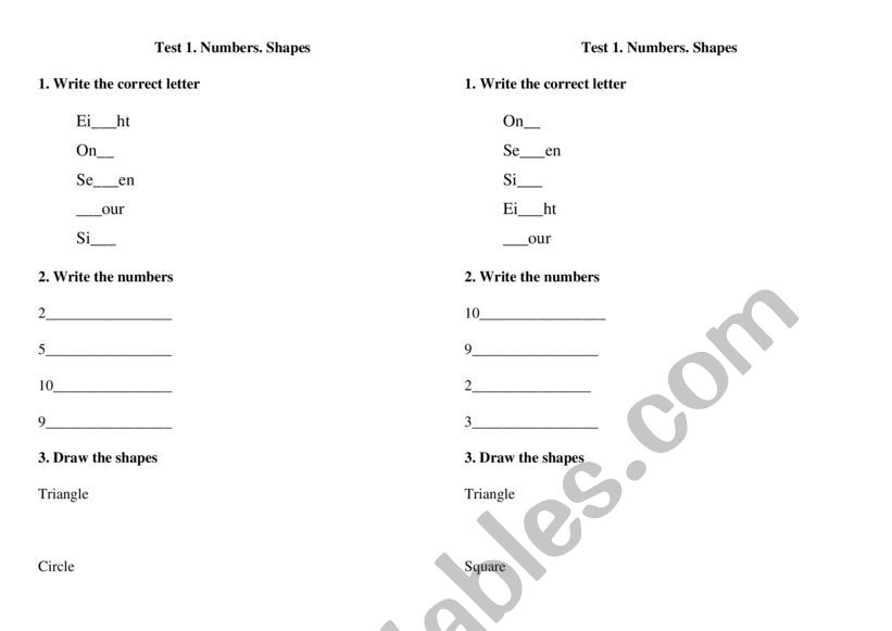 Numbers. Shapes worksheet