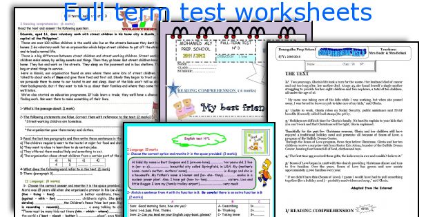 Full term test worksheets