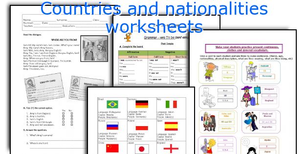 Countries and nationalities worksheets