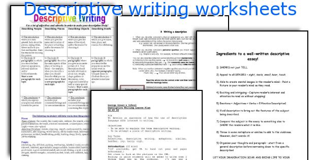 Descriptive Writing Worksheets